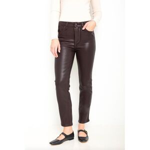 Paige Cindy Coated High Rise Straight Jeans Brown Size 31 Chic Night Out